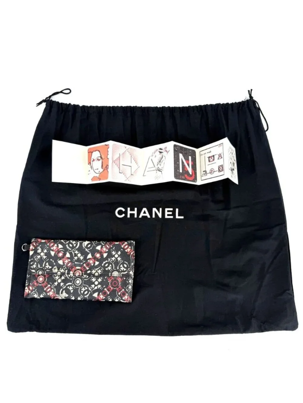 Chanel Tote Coco Travel Handbag CC Logo Shoulder Canvas Leather Black Red Silver